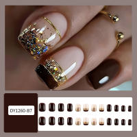 Kit De Uñas Postizas De Presión Para Mujeres Y Niñas 24 Piezas Juego De Uñas Postizas Cortas Cuadradas Con Diseño De Flores Geométricas Y Brillo Moda Oficina - details 2