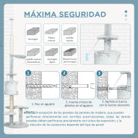 PawHut Árbol para Gatos de Suelo a Techo de 225-255 cm Torre para Gatos Ajustable en Altura con Cueva Plataformas Hamaca Postes Rascadores y Bolas Colgantes Ø60x225-255 cm Gris - details 6