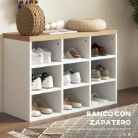 HOMCOM Recibidor con Perchero y Banco Zapatero 2 en 1 Muebles de Entrada con 3 Ganchos y Estantes para 9 Pares de Zapatos 75x30x50 cm y 75x20x22,5 cm Blanco - details 4
