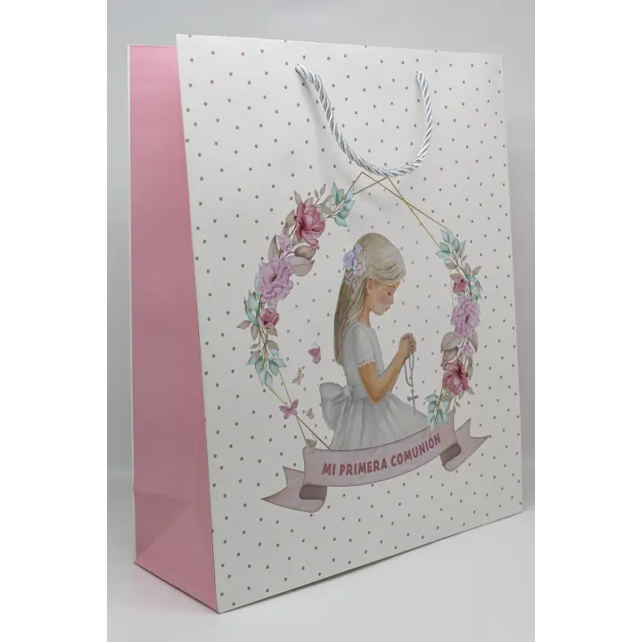 12 bolsa de Regalo Orla Primera Comunión. Niña - Diseño Exclusivo y Elegante Ideal para Entregar Regalos a Invitados de Forma Original  tamaño grande y mediano,  Paquete de 12 Unidades  Marca Arguval - Alta Calidad y Prestancia Única gama lujo - 1