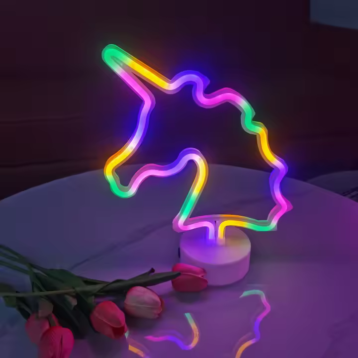 Lámpara De Mesa LED Neón De Unicornio Con Logo Potenciada Por USB/batería Decoración Cómoda Para Bodas Cumpleaños Fiestas Vacaciones - 1