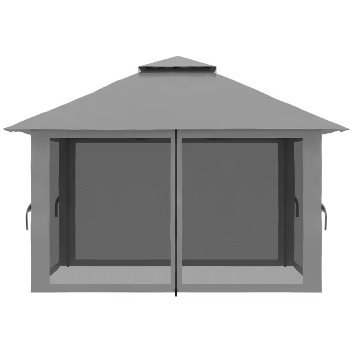Outsunny Pabellón plegable 4x4m, Pabellón de Jardín plegable con Protección UV y Paredes de Malla, Doble Techo, resistente a la intemperie y color gris oscuro. - 1