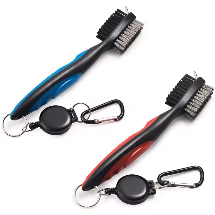 Paquete de 2 cepillos limpiadores de ranuras para palos de golf con cremallera retráctil y herramienta de limpieza con mosquetón de aluminio - 1