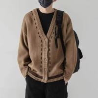 Nueva Cardigan De Punto Para Hombre Chaqueta De Otoño Con Cuello Redondo Estilo Casual De Poliéster Abrigo Masculino - details 1
