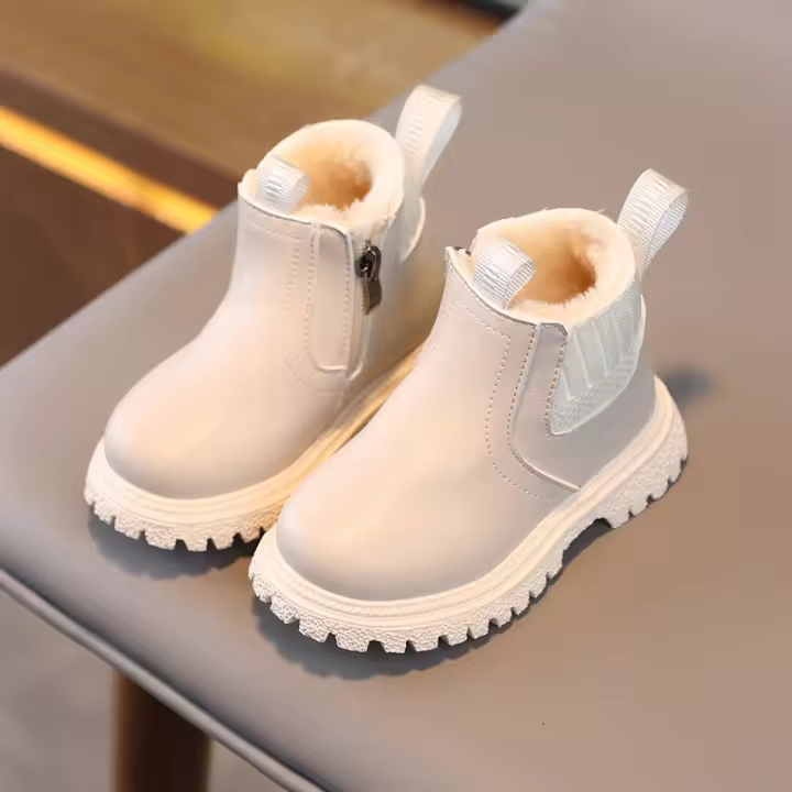 Botas De Veludo Para Niños Con Cierre De Cremallera Lateral Antideslizantes Y Cómodas Botines De Invierno Con Suela De Goma Unisex - 1