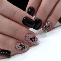 24pcs/set Uñas Postizas Cortas De Acrílico Estilo Francés Con Diseño De Flores Y Mariposas Para La Temporada De Primavera Y Verano Artículos De Belleza Para Uñas - details 58