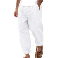 Pantalones de hombre de algodón y lino de estilo americano de talla grande, transpirables y absorbentes del sudor, de color sólido, pantalones casuales básicos de pierna ancha para hombre - details 1