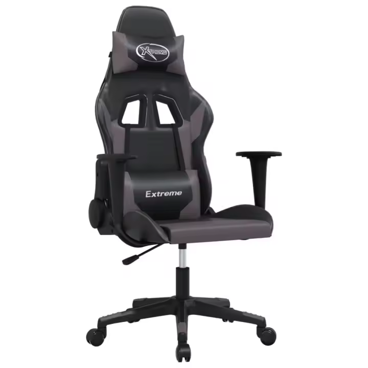 Silla Gaming de masaje de cuero sintético Negro y Gris - 1