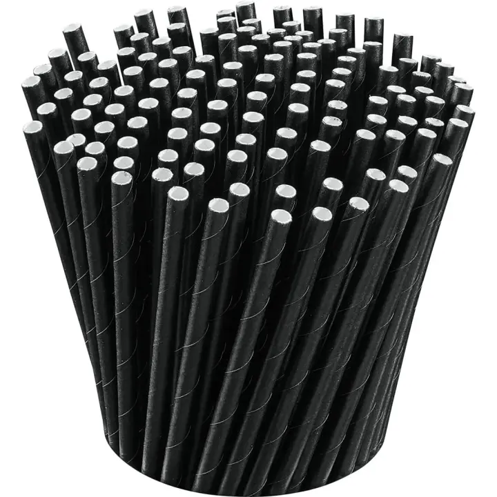 Pajitas negras de papel kraft Ø8mm 15cm (1000 unidades)  - Suministros de Cocina Desechables - Producto biodegradable y libre de plásticos - 1