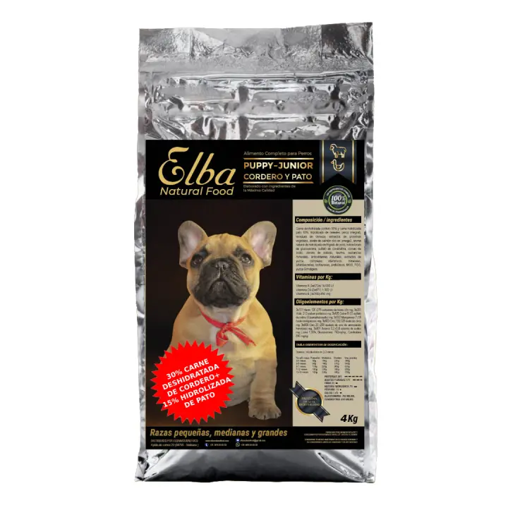 Pienso cachorro cordero y pato. 100% natural, alta digestibilidad.  Elba Natural Food Puppy-Junior - 1