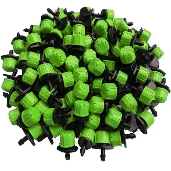 100 goteros de riego de 1/4", verdes, ajustables, para plantas, jardines, invernaderos, huertos y césped. - 1