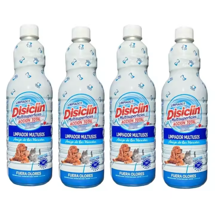 Disiclín Mascotas Limpiador Multisuperficies Concentrado 1000ml (Pack 4x1L) - Disiclin Fuera Olores, Acción Total, Limpieza Profunda, Atrapa Impurezas, Reduce Alérgenos y Elimina Malos Olores, Con Bioalcohol, Sin Lejía, Frescor Maravilloso - 1