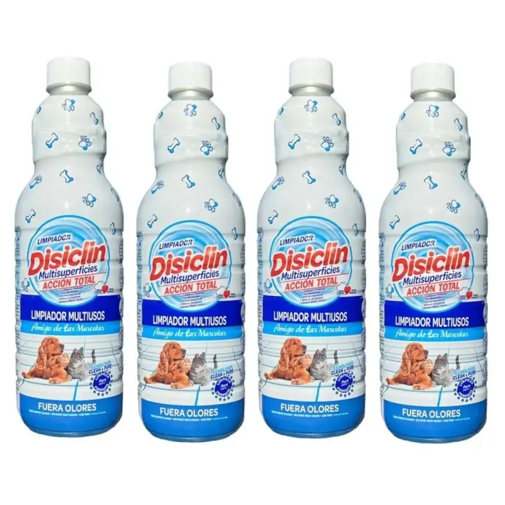 Disiclín Mascotas Limpiador Multisuperficies Concentrado 1000ml (Pack 4x1L) - Disiclin Fuera Olores, Acción Total, Limpieza Profunda, Atrapa Impurezas, Reduce Alérgenos y Elimina Malos Olores, Con Bioalcohol, Sin Lejía, Frescor Maravilloso - 1