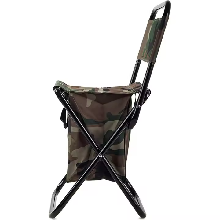Silla Plegable de Pesca Mini Taburete Camping con Refrigerador Bolsa de Picnic Portátil para Senderismo Pícnic Jardín Balcón Playa Camuflaje 35×28×58cm Tela Oxford - 1