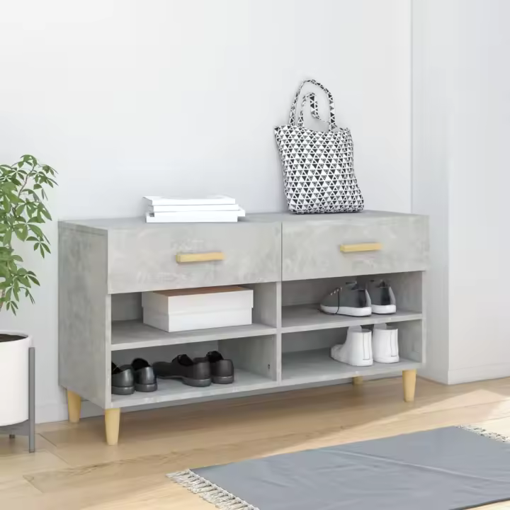 vidaXL Mueble zapatero madera contrachapada gris hormigón 102x35x55 cm - 1