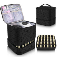 Esaltes Bolsa de Uñas, Organizador Pintauñas de Almacenaje Portátil de Doble Capa, Estuche Manicura Grande para Lámpara de Uñas y Accesorios, Neceser de Viaje (Rosa) - details 6
