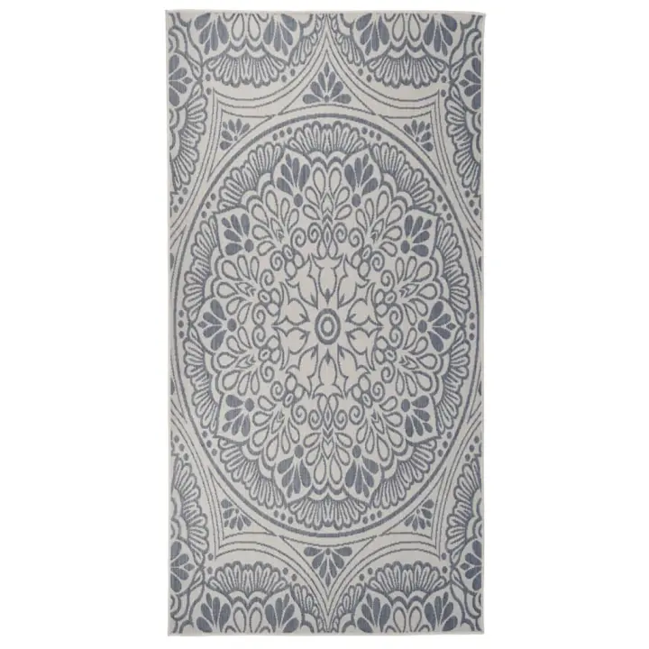 vidaXL Alfombra de exterior de tejido plano rayas azules 100x200 cm - 1
