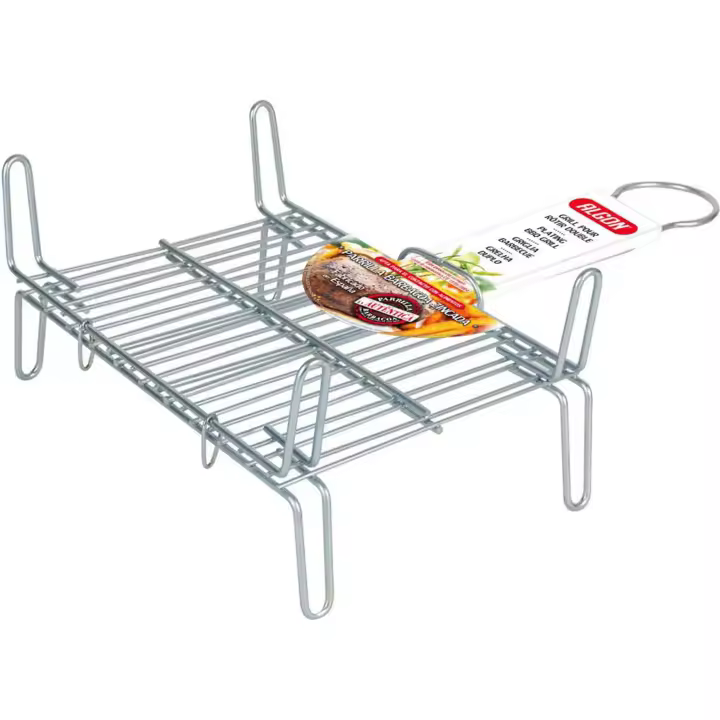 Algon - Parrilla Barbacoa 25x30cm Doble Zincada - Resistente y Duradera, Fácil de Limpiar y Mantener, Versátil para Uso en Exteriores, Portátil y Compacta - 1