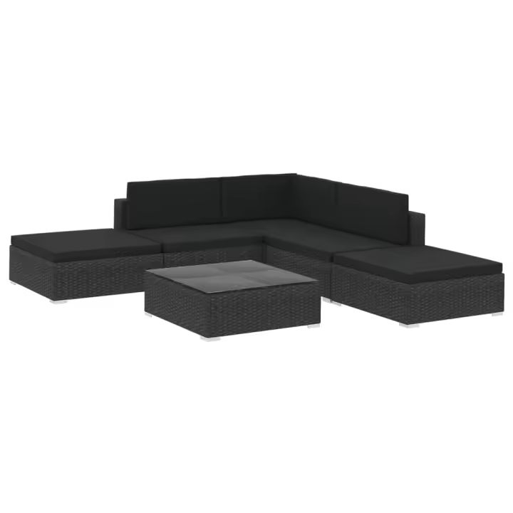 vidaXL Set muebles de jardín 6 piezas y cojines ratán sintético negro - 1