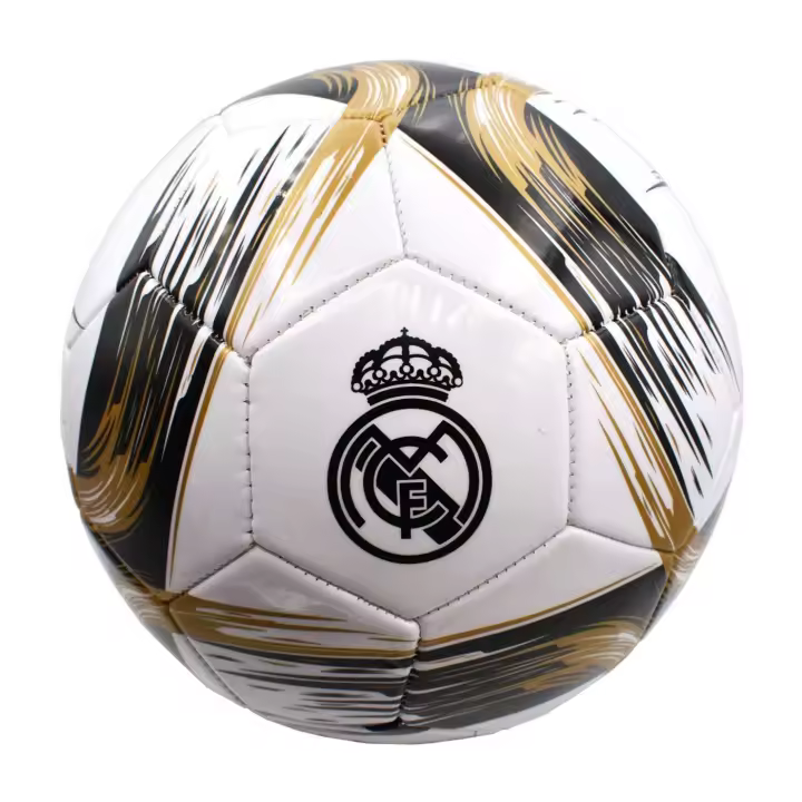 Real Madrid Balón con Escudo Blanco y Negro, Balón de Fútbol Grande Talla 5, Balón Nº59 Real Madrid Producto Oficial, Regalo Cumpleaños, Navidad, Reyes, Se envía 1 Balón de Real Madrid (Desinflado) - 1