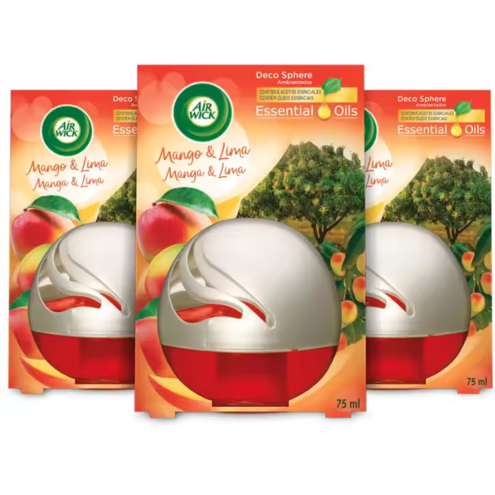 Air Wick - Ambientador Decosphere Mango, Pack 3 Unidades, Elimina Malos Olores, Líquido - 1