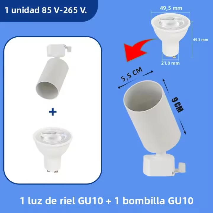 Luz De Traxa LED Gu10 5W Reemplazo Para Iluminación De Techo Y Riel Moderno Para Tienda De Ropa Y Hogar 110-220V Incluye Bombillas - 1
