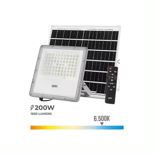 Foco proyector led solar 200w 1500lm 6500k luz fría ip65 EDM - 1