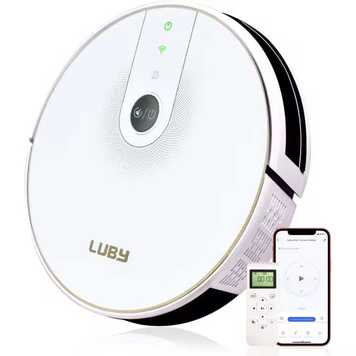 Robot Aspirador LUBY HI5 - Control Remoto APP - Carga Automática - Limpieza Silenciosa de Pisos - Ideal para Alfombras y Pelo de Mascotas - Color Blanco - 1