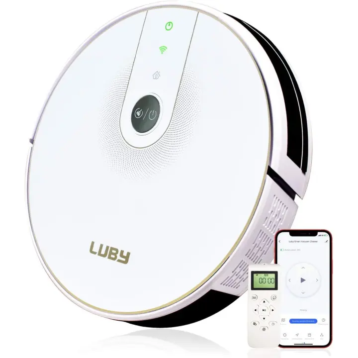 Robot Aspirador LUBY HI5 - Control Remoto APP - Carga Automática - Limpieza Silenciosa de Pisos - Ideal para Alfombras y Pelo de Mascotas - Color Blanco - 1
