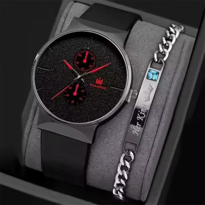 Reloj Deportivo Para Hombre 2pcs Set Moda Reloj De Pulsera De Cuarzo Negocio Casual Reloj De Lujo Relogio Masculino Con Correa De Cuero - 1