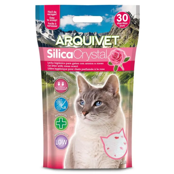 Arena Gato Silica Crystal - Aroma Rosas - Capacidad: 3,8 L - Lecho higiénico para Gatos, felinos aromatizado - Capacidad Absorbente - Ayuda a Eliminar olores y bacterias - 30 dias - Arquivet - 1