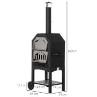 Outsunny Horno de Pizza Exterior con 2 Capas Horno de Leña con Ruedas Cajón Extraíble Estante de Almacenamiento para Terraza Camping Patio 64x54x160 cm Negro - details 2