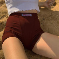 Shorts De Motociclista Blancos Con Bordado De Letras Para Mujer Cintura Alta Algodón Y Poliéster Estilo Casual De Verano - details 3