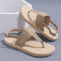 Sandalias De Lino Para Mujer Con Tiras Y Suela Suave Moda De Verano Antideslizantes Cómodas Para El Día a Día - details 0