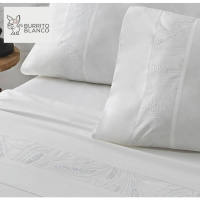 Burrito Blanco Juego de Sábanas Bordadas Algodón Percal 200 HILOS Modelo 401 BLANCO de 150 cm - details 1