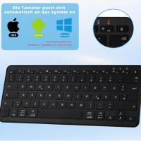 Teclado inalámbrico Bluetooth Qulose, miniteclado recargable tipo C, diseño ergonómico ultrafino, disposición QWERTZ alemán, compatible con Android/iOS/Windows 11/10/8, color negro - details 1