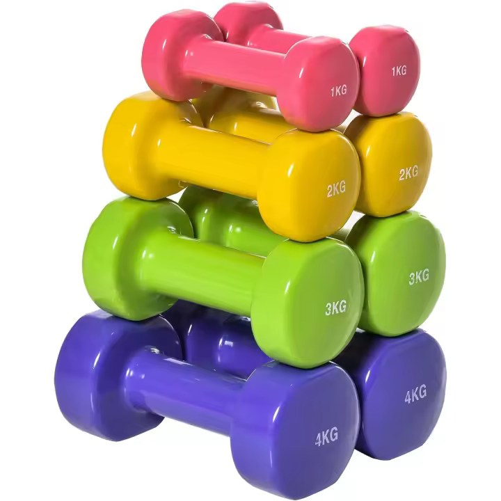Juego de 8 Mancuernas Hexagonales 20 KG de 4 Pares 4 kg 3 kg 2 kg 1 kg Mancuernas de Neopreno con Revestimiento Antideslizantes Pesas para Gimnasio en Casa Ejercicio Entrenamiento Multicolor - 1