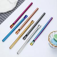 Juego De 2 Pajas Reutilizables Con Cuchara Y Cepillo De Acero Inoxidable 304 Para Beber Duraderas Y Ecológicas - details 6