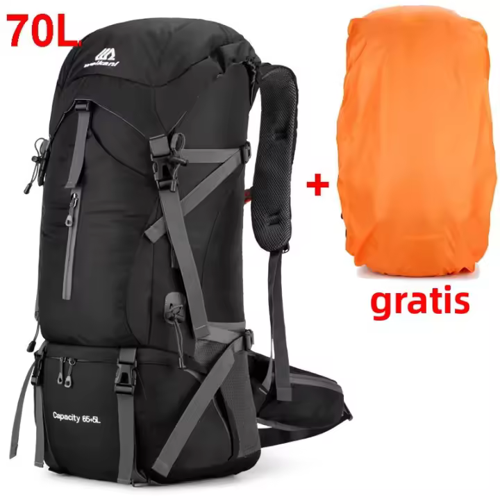 Mochila De Camping 70L De Nylon Para Hombres Y Mujeres Bolsa De Viaje Con Cubierta De Lluvia Para Senderismo Y Escalada Exterior - 1