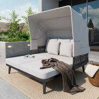 Muebles de Jardín Para 2 personas, sillas de Playa, tumbonas de Jardín, tumbonas, Toldo retrácthil, Estructura de Maple galvanizado, cojines de 10 cm de grosor, Cuerda Tejida a mano - details 3