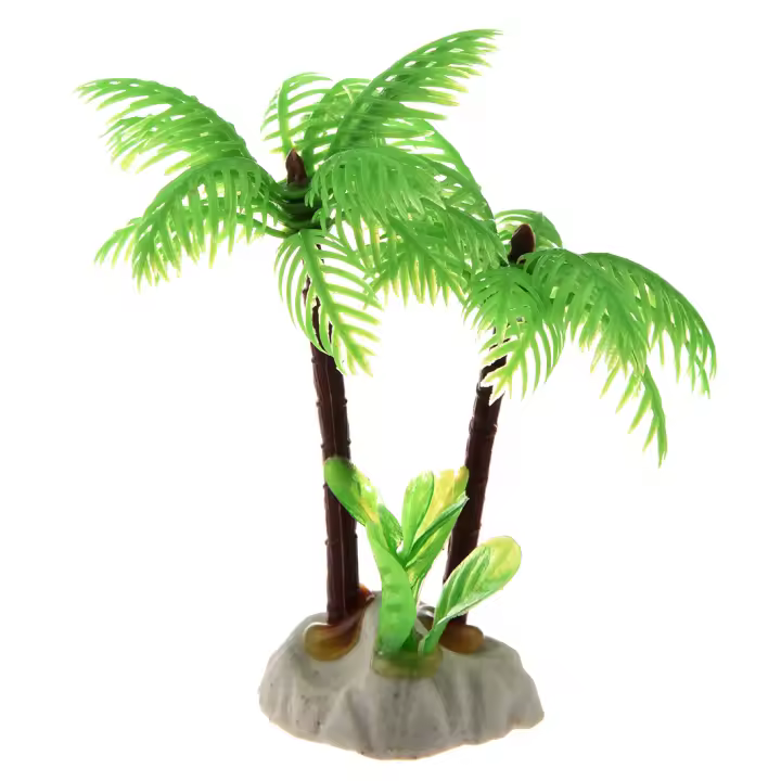 Mini decoración de árbol de coco emulacional para pecera con base de cerámica - 1
