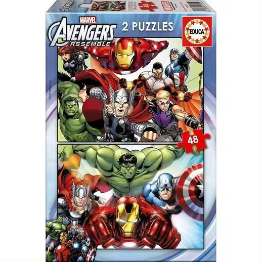 Educa Set de 2 Puzzles Infantiles de 48 Piezas Avengers, Vengadores, Marvel. Medida montados: 28 x 20 cm  2x48 piezas Educa - 1