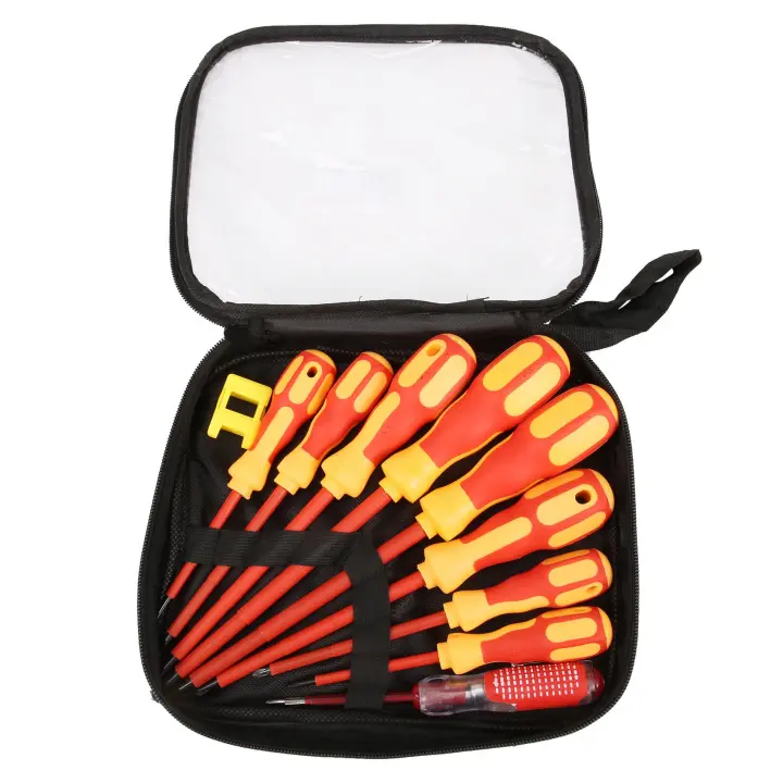Juego de destornilladores de electricista aislados, puntas magnéticas y 1 bolígrafo de prueba, juego de destornilladores eléctricos, 1000V, 9 unidades - 1