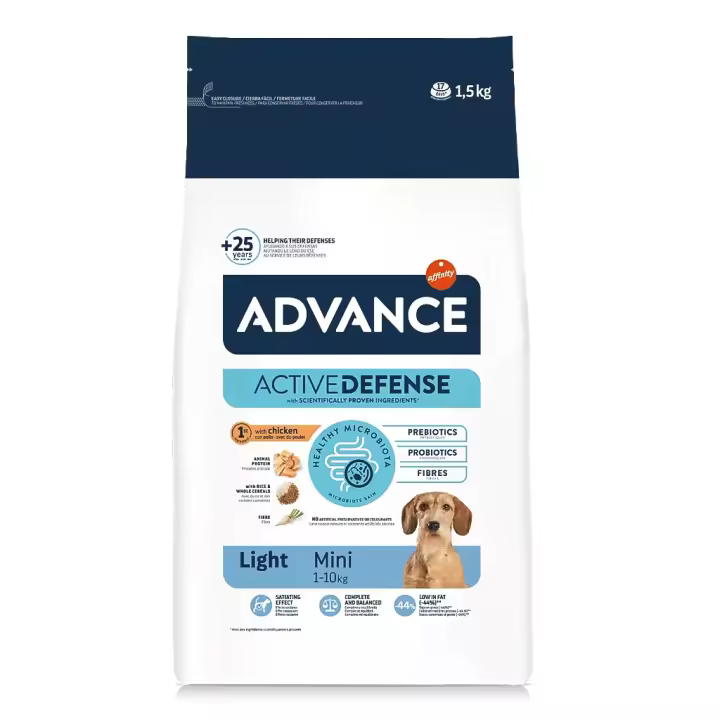 Pienso Advance Light Mini, 1,5, 3kg, Comida para Perros Pequeños en Dieta o con Problemas de Sobrepeso - 1