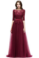 Vestido Elegante De Maxi Para Madre De La Novia Con Encaje Y Tules BABYONLINE Sin Mangas Con Cintura A-LINE Decoración De Perlas Y Broches - details 11