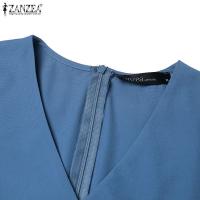 Vestido Midi Elegante De Verano Para Mujer ZANZEA Con Cuello V Y Manga Corta Vestido De Fiesta Trabajo OL Vestido De Seda Pleated - details 12