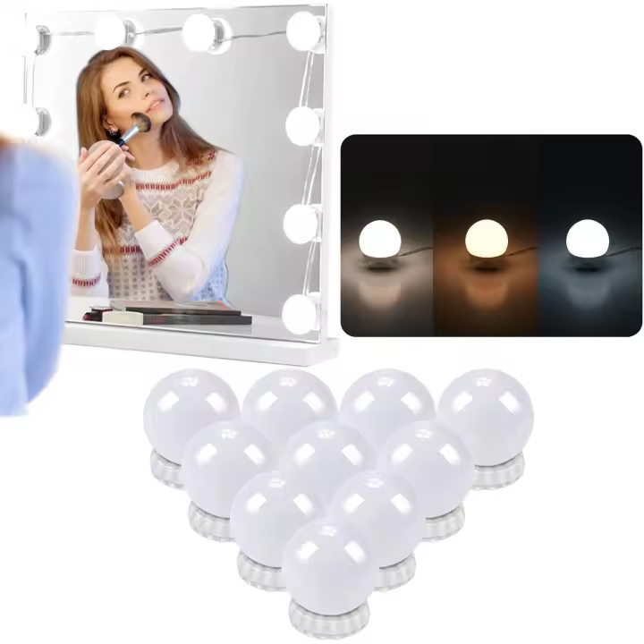 Luz De Espejo Led-With 10 Bombillas Regulables Para El Espejo, Iluminación De Espejo, 3 Colores De Maquillaje, Estilo Hollywood Para Espejo Cosmético, cable USB [Clase de eficiencia energética A +] - 1