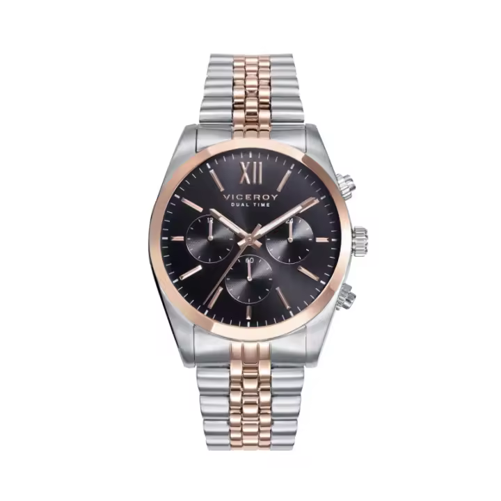 Reloj Viceroy de hombre Chic de acero multifunción con esfera negra y correa bicolor 42423-53 - 1