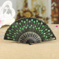 Abanico Plegable De Lujo Estilo Chino Vintage Para Bodas Y Fiestas Con Doble Cara De Encaje Y Seda Diseño De Flor Para Baile Y Manualidades - details 0