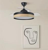 FABRILAMP Ventilador ALTA GAMA DC IGLU 59w 6980lm Negro/haya 3asp.desplegables 32/47x50/107d.3col,remoto,regulable intensidad Temporizador, Memoria . Incluye mando a distancia y dos tijas de 10 y 25 centímetro calidad de confianza - details 6